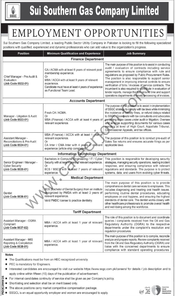 SSGC Sui Southern Gas Co Ltd Jobs 08 March 2026 Express Tribune 1