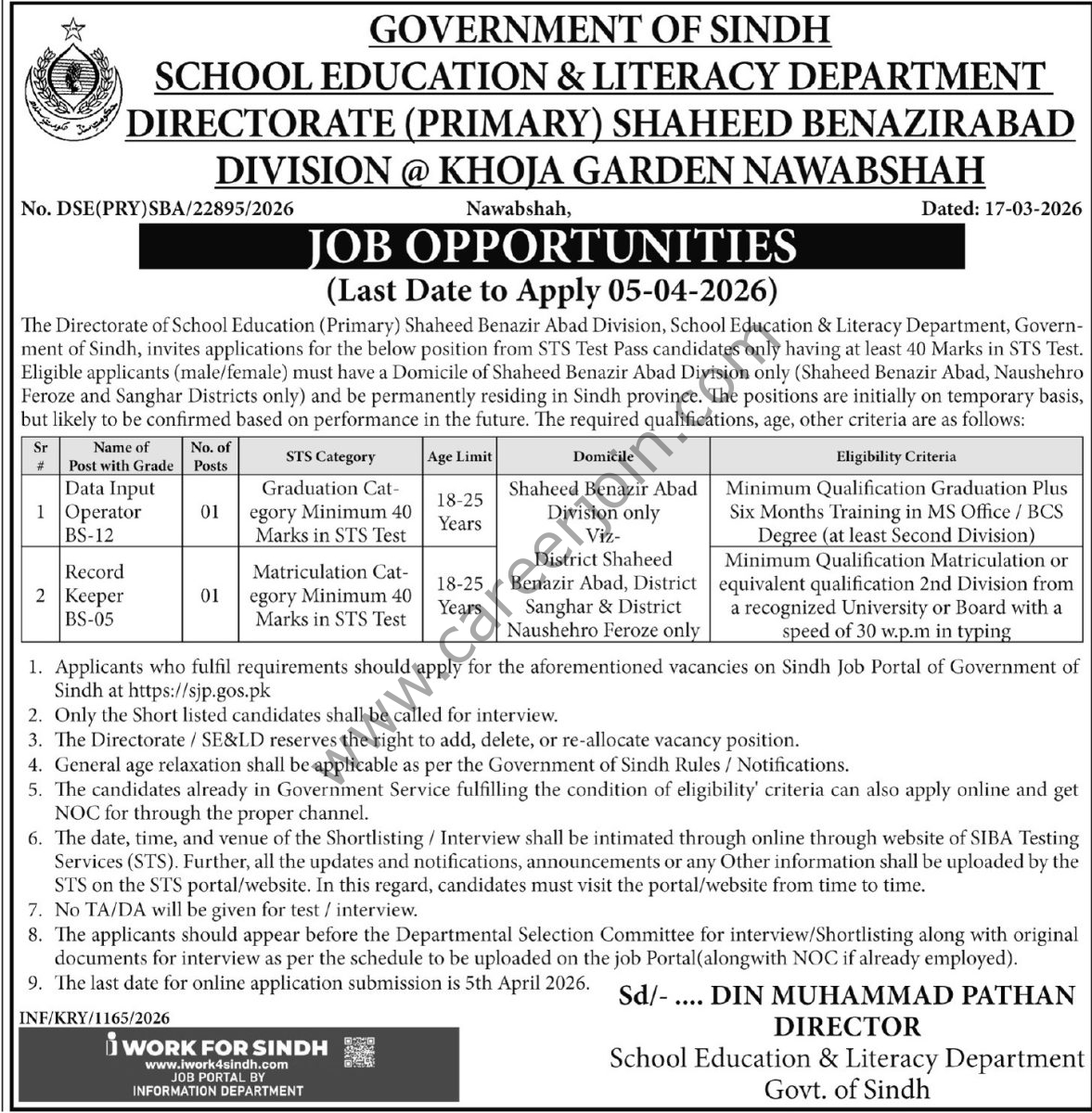 School Education & Literacy Department Sindh Jobs 19 March 2026 Express Tribune 1