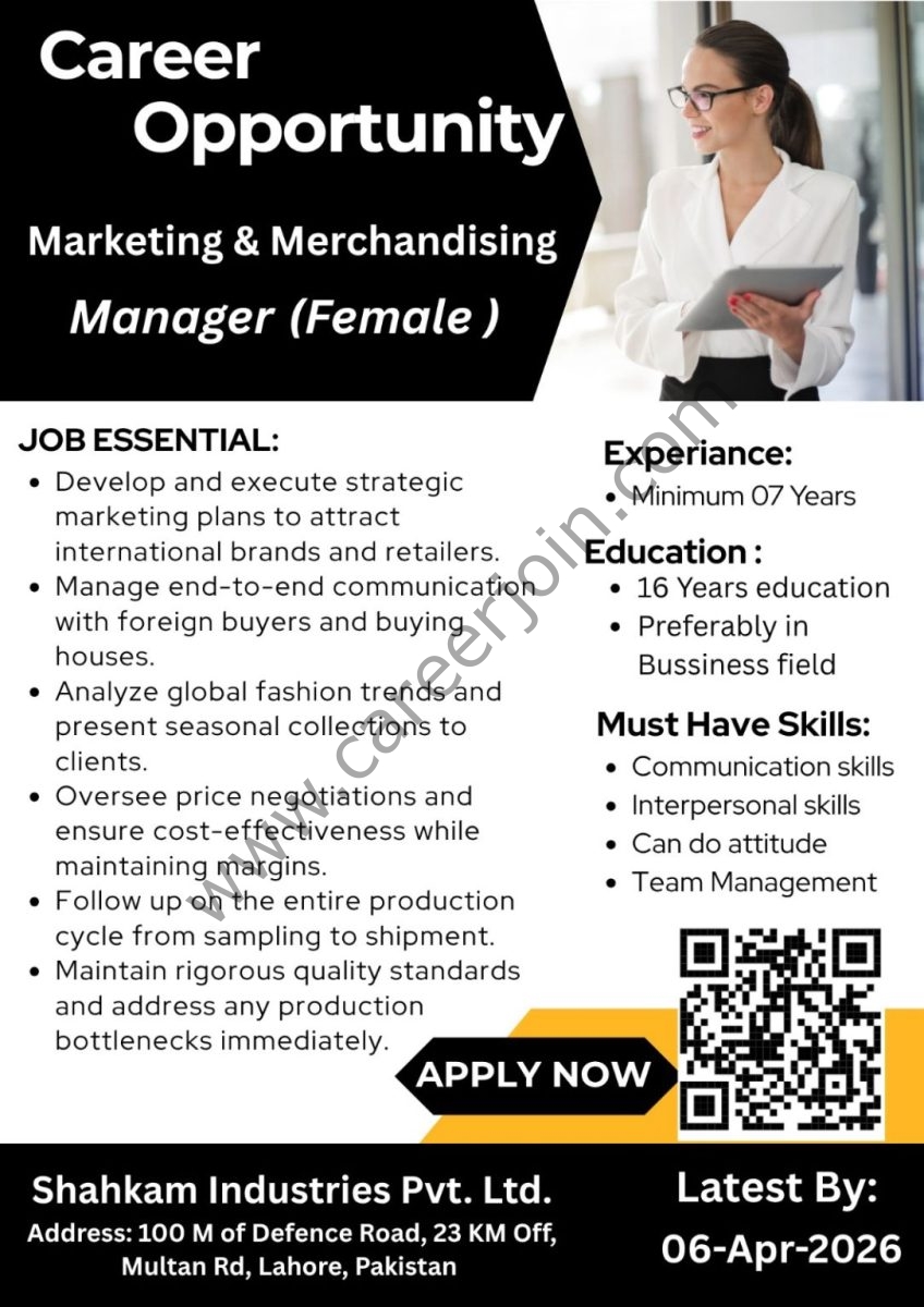 Shahkam Industries Pvt Ltd Jobs Marketing & Merchandising Manager 1