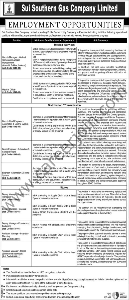 Sui Southern Gas Co Ltd SSGC Jobs 29 March 2026 Express 1
