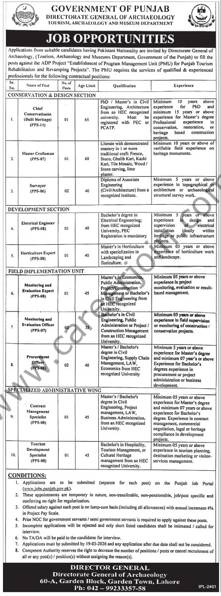 Tourism Archaeology & Museum Department Punjab Jobs 07 March 2026 Express Tribune 1