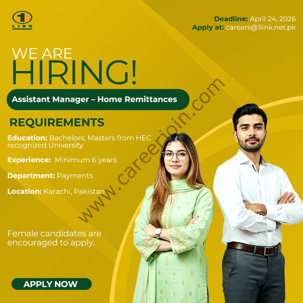 1Link Pvt Ltd Jobs Assistant Manager Home Remittances 1