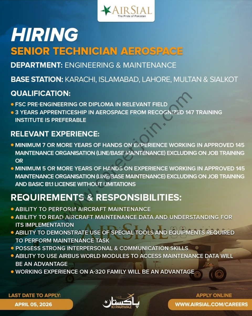 AirSial Limited Jobs Senior Technician Aerospace 1