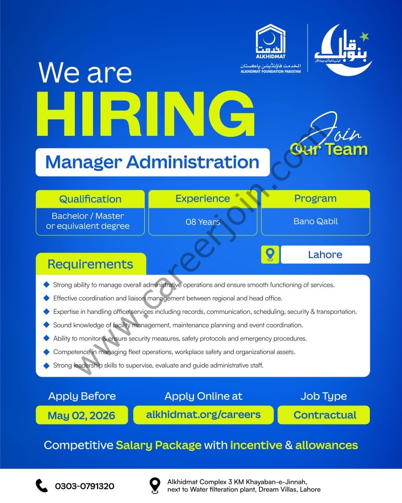 Alkhidmat Foundation Pakistan Jobs Manager Administration 1