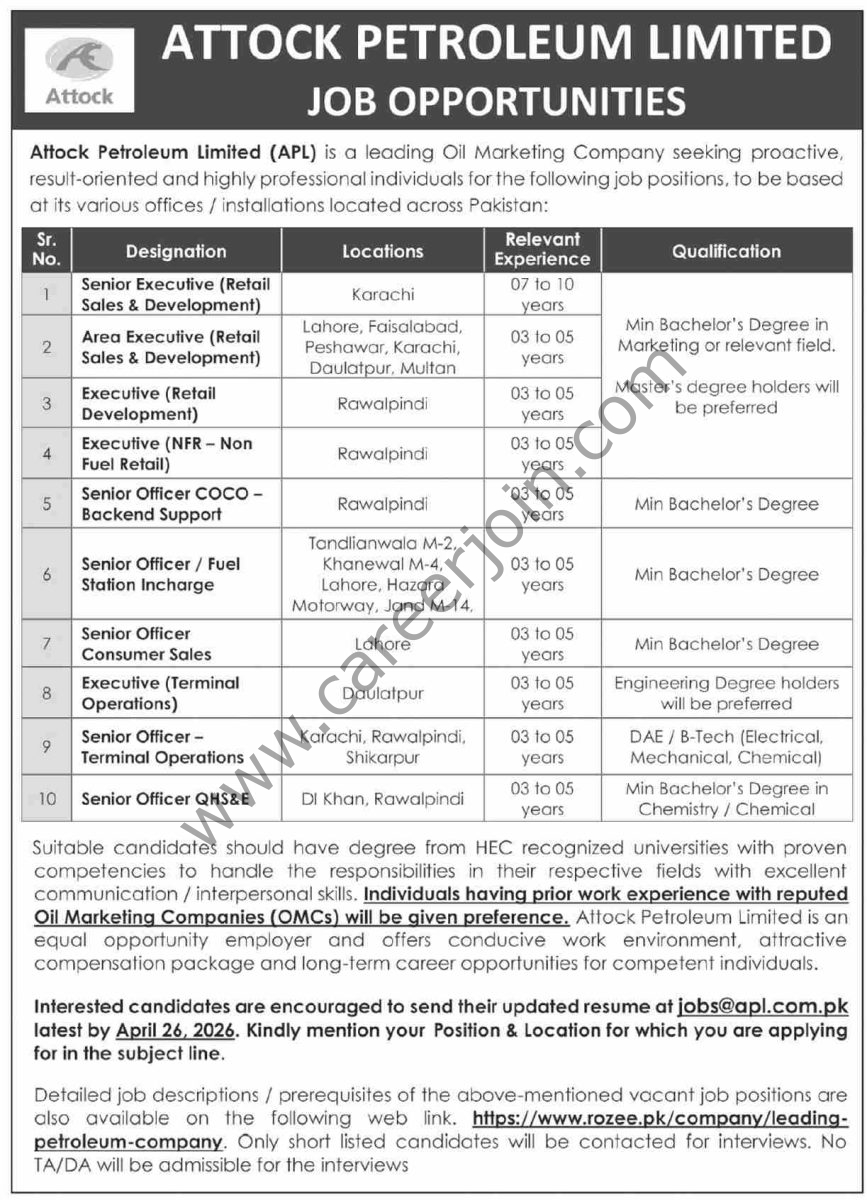 Attock Petroleum Ltd APL Jobs 19 April 2026 Dawn 1