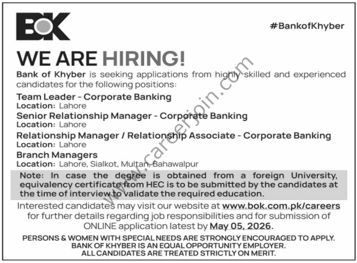 Bank of Khyber BOK Jobs 26 April 2026 Dawn 1