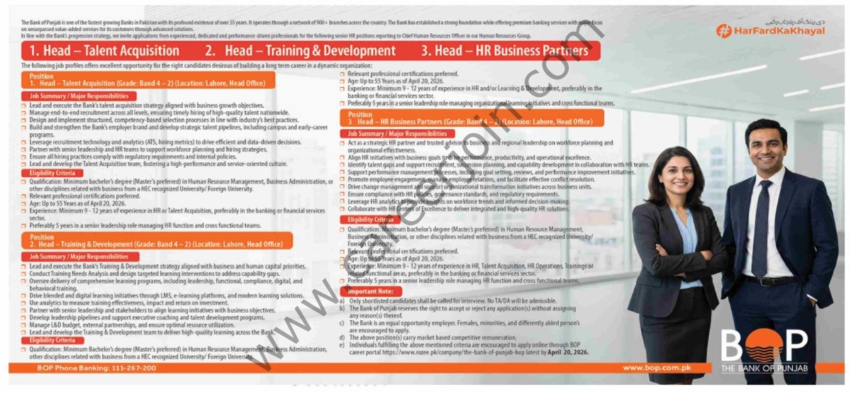 Bank of Punjab BOP Jobs 05 April 2026 Dawn 1