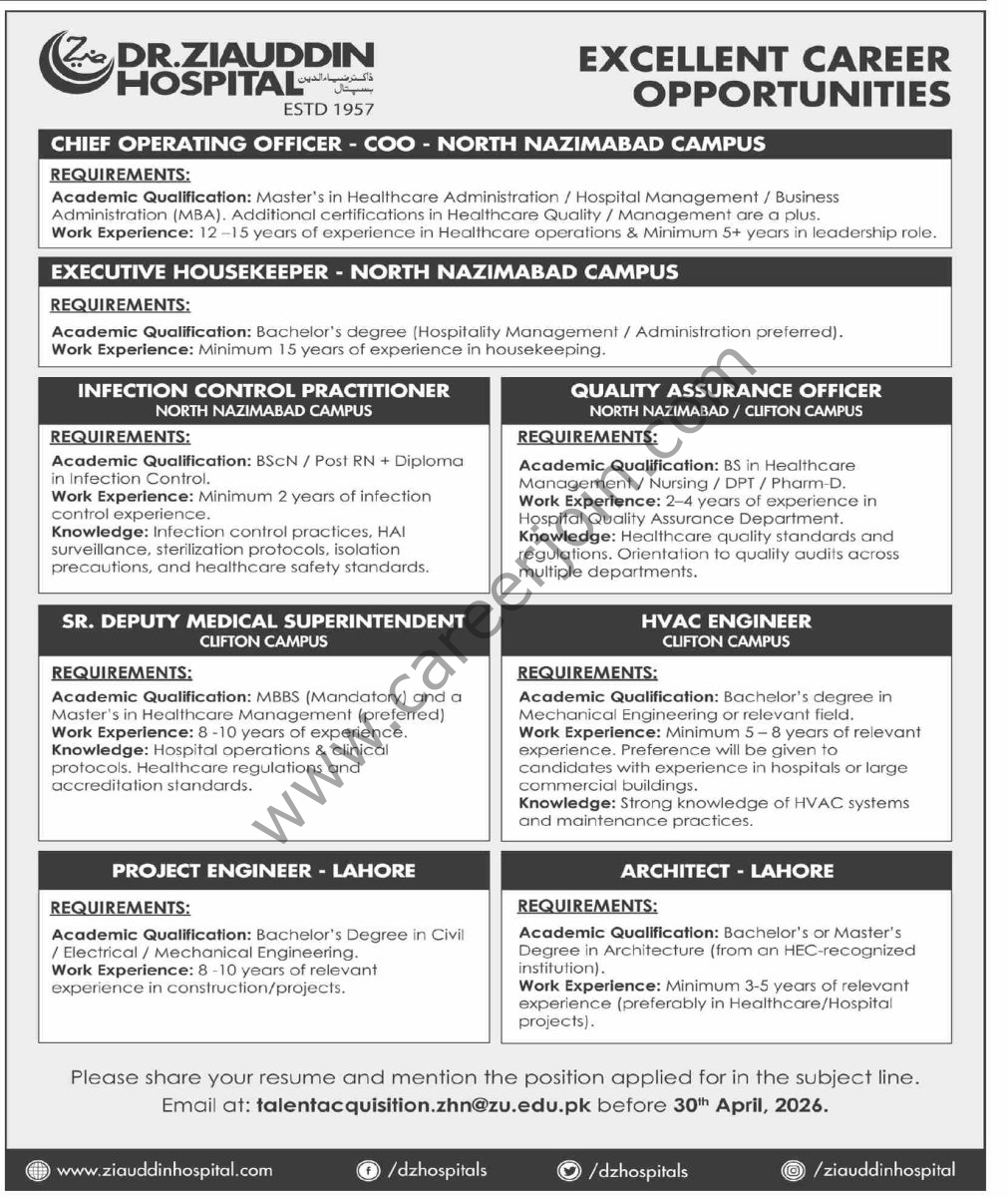 Dr Ziauddin Hospital Jobs 12 April 2026 Dawn 1