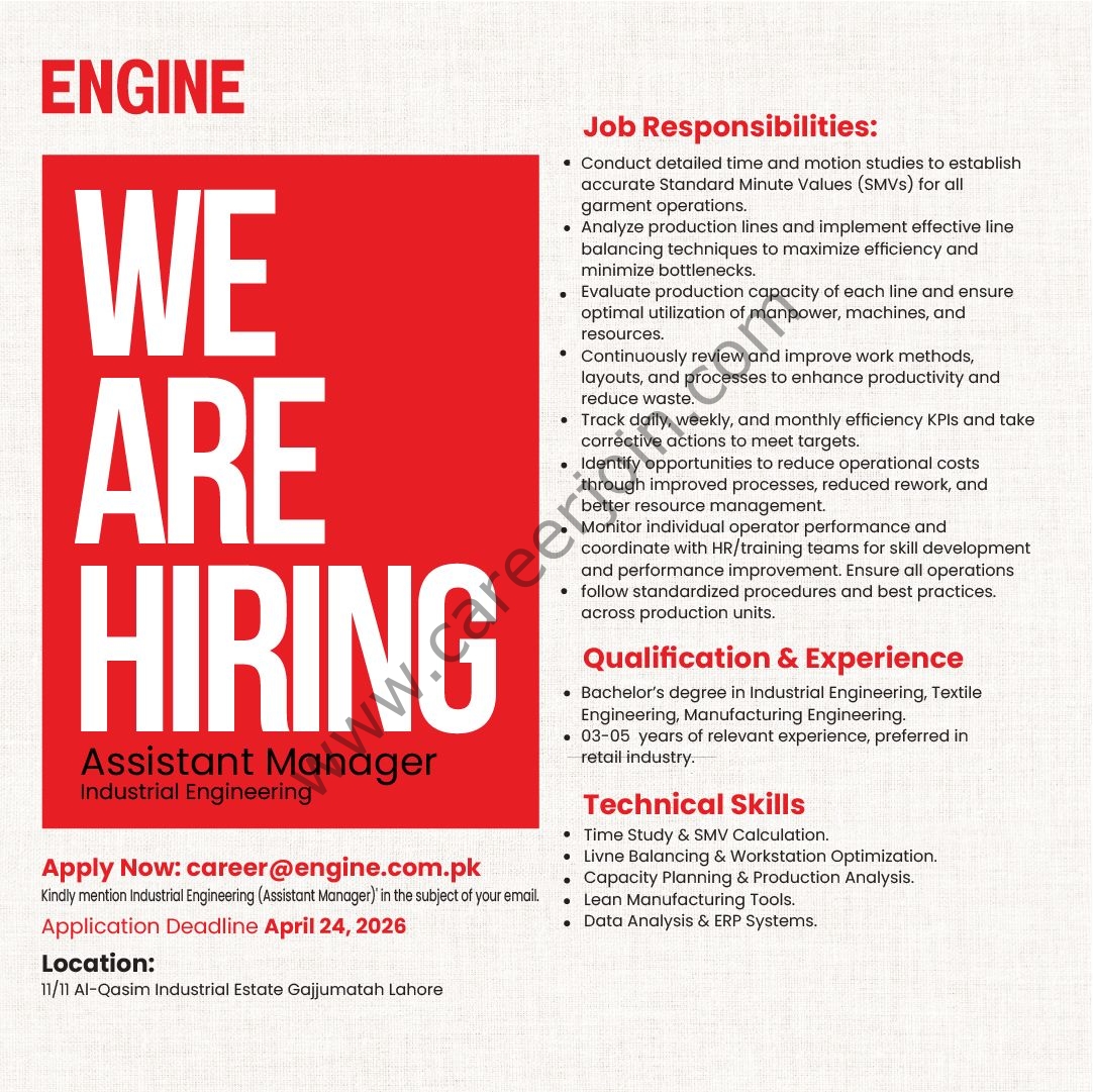Engine Clothing Jobs Assistant Manager Industrial Engineering 1