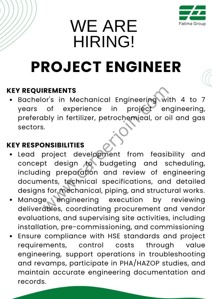 Fatima Group Jobs Project Engineer 1