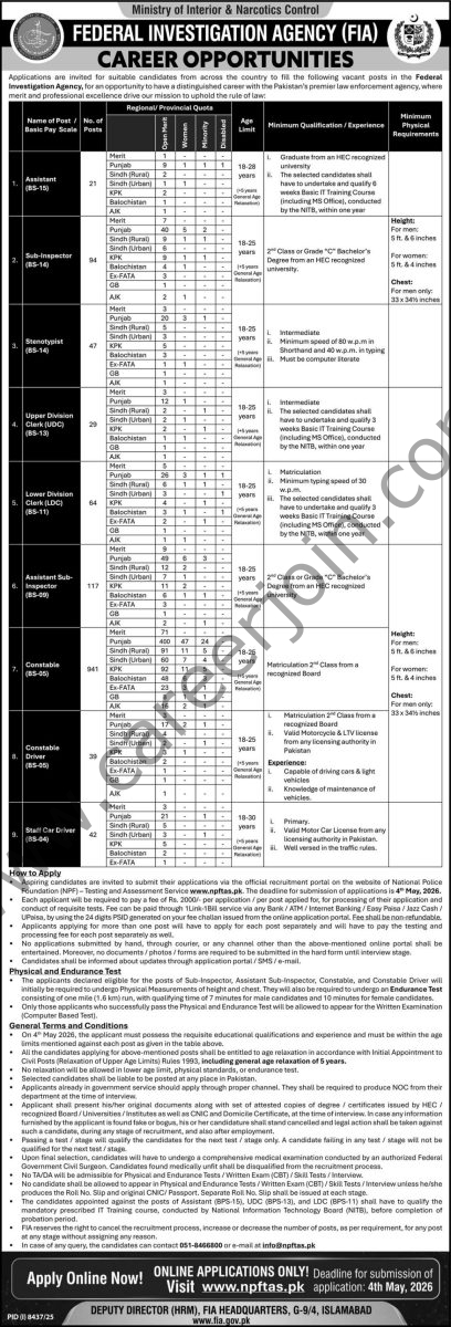 Federal Investigation Agency FIA Jobs 19 April 2026 Express 1