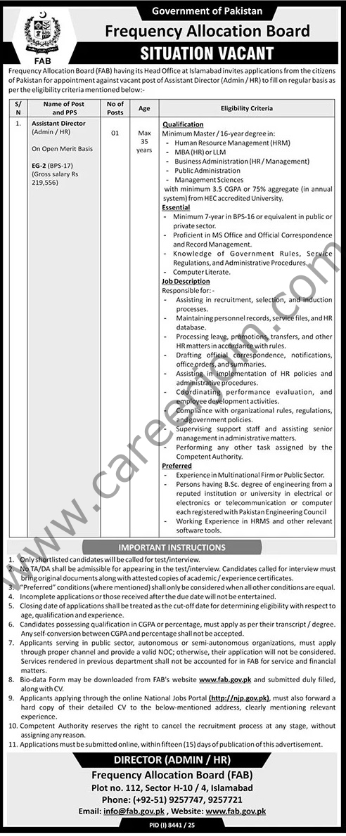 Frequency Allocation Board FAB Jobs 19 April 2026 The News 1