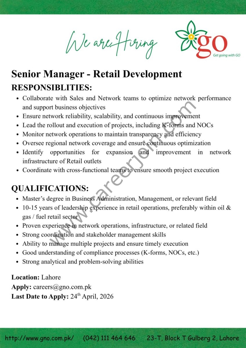Gas & Oil Pakistan Ltd Jobs Senior Manager Retail Development 1