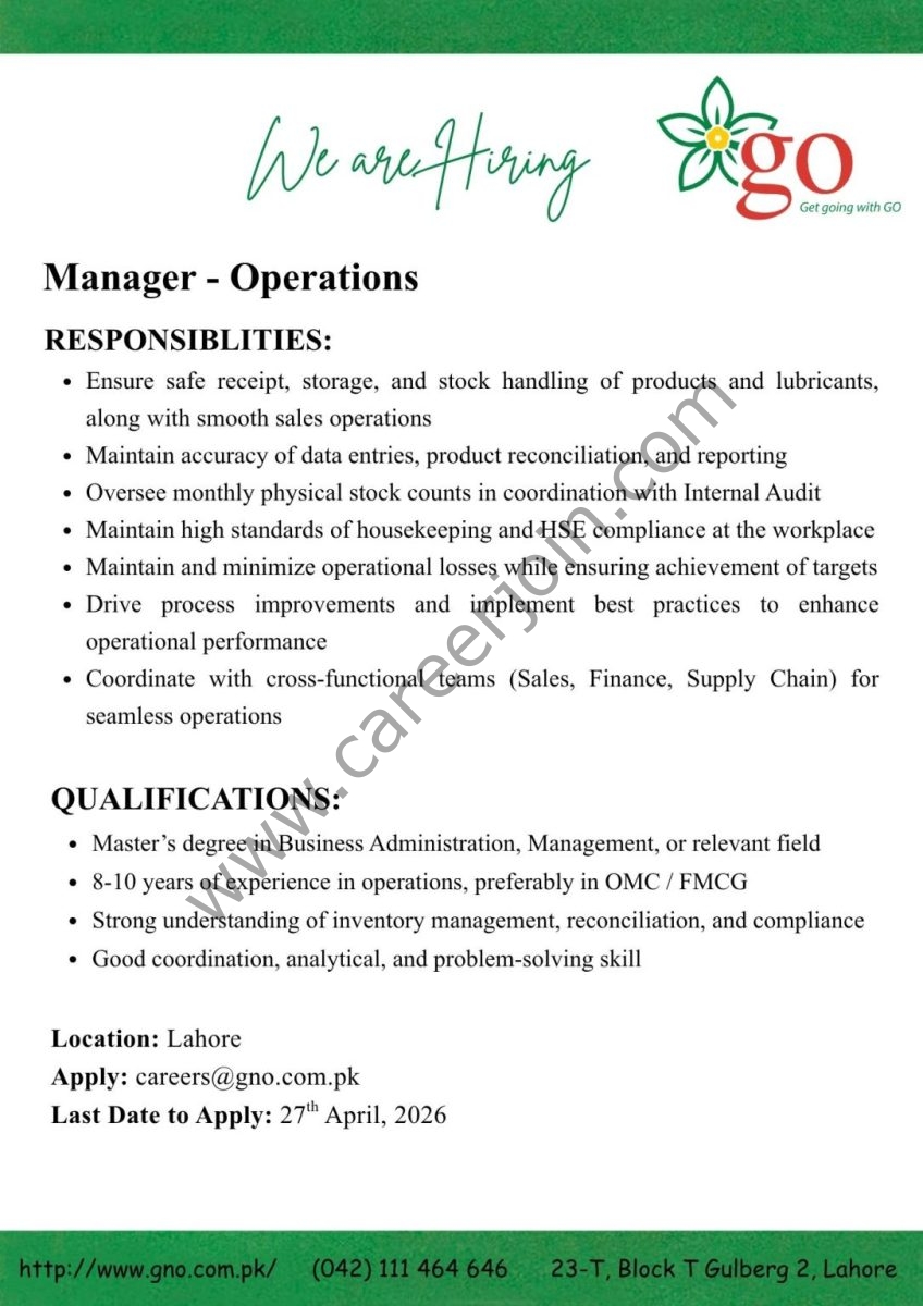 Gas & Oil Pakistan Ltd Jobs Manager Operations 1