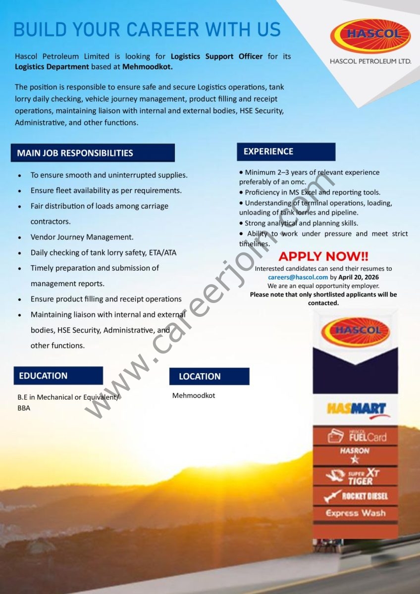 Hascol Petroleum Limited Jobs Logistics Support Officer 1
