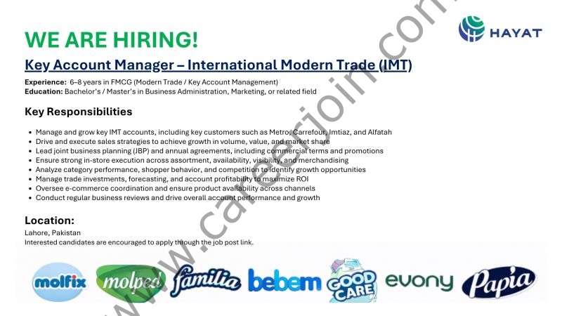 Hayat Kimya Pakistan Pvt Ltd Jobs Key Account Manager 1