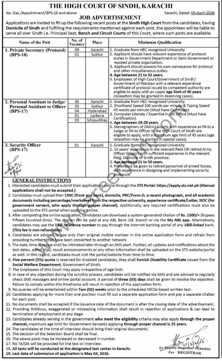 High Court of Sindh Jobs 05 April 2026 Dawn 1