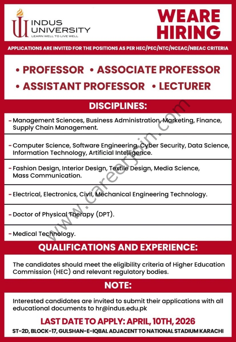 Indus University Jobs April 2026 1
