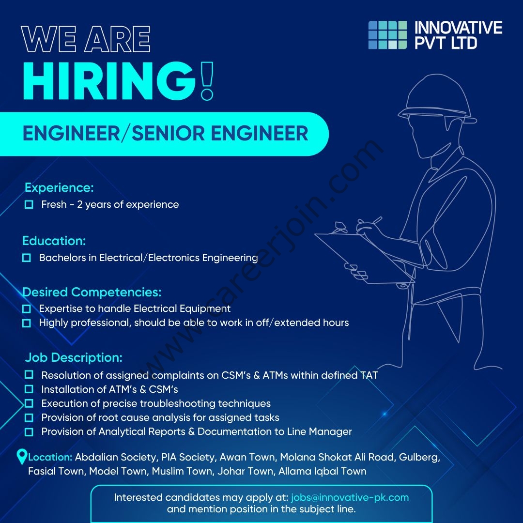 Innovative Pvt Ltd Jobs Engineer / Senior Engineer (Electrical/Electronics) 1