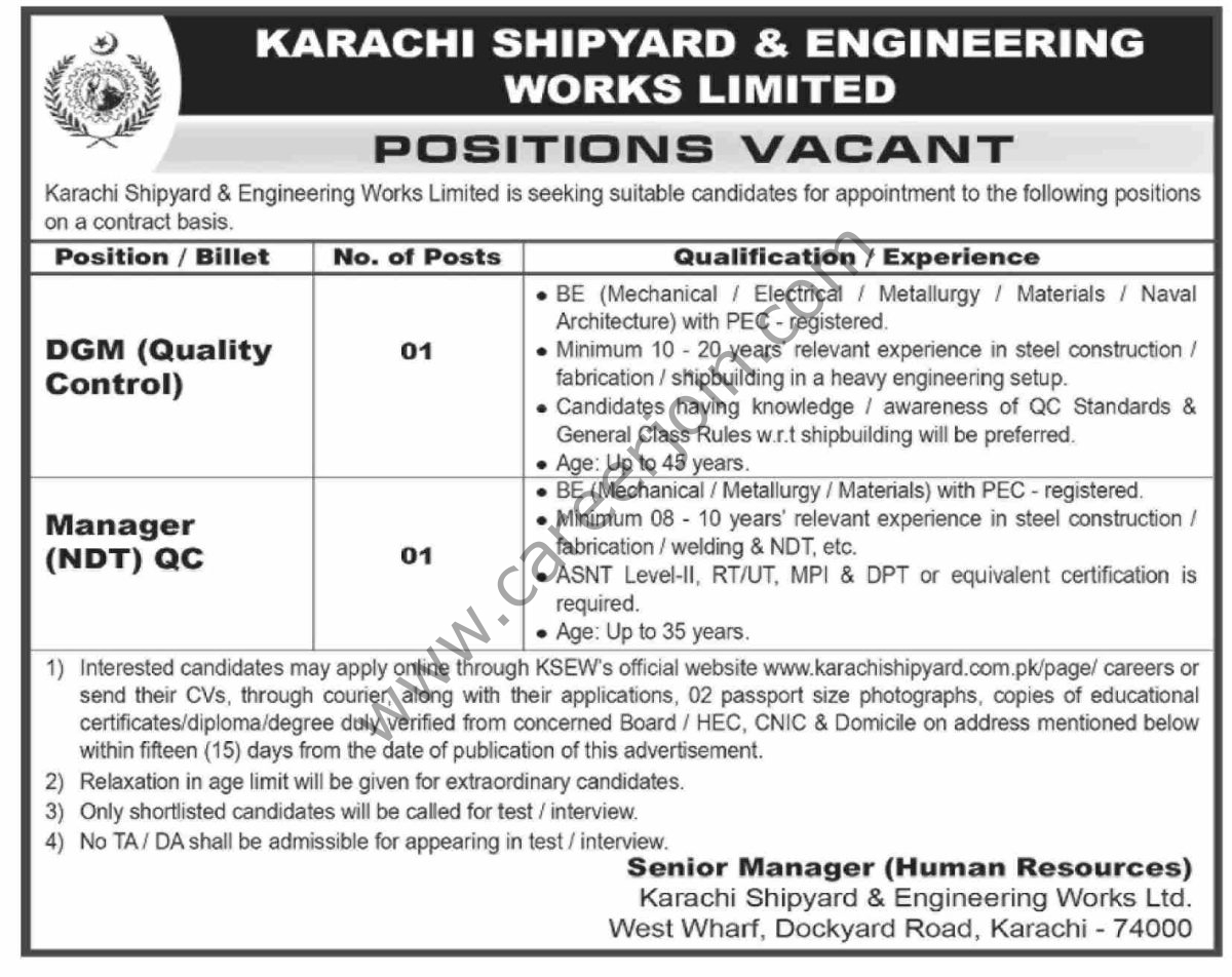 Karachi Shipard & Engineering Works Ltd KSEWL Jobs 05 April 2026 Dawn 1