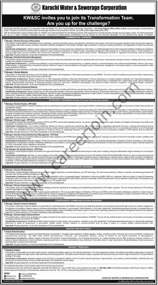 Karachi Water & Sewerage Corp Jobs 29 April 2026 Dawn 1
