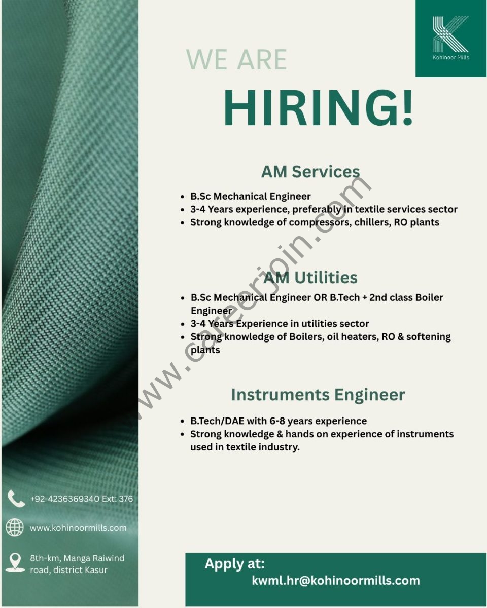 Kohinoor Mills Limited Jobs April 2026 1