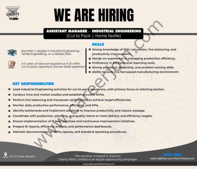 Liberty Mills Limited Jobs Assistant Manager Industrial Engineering