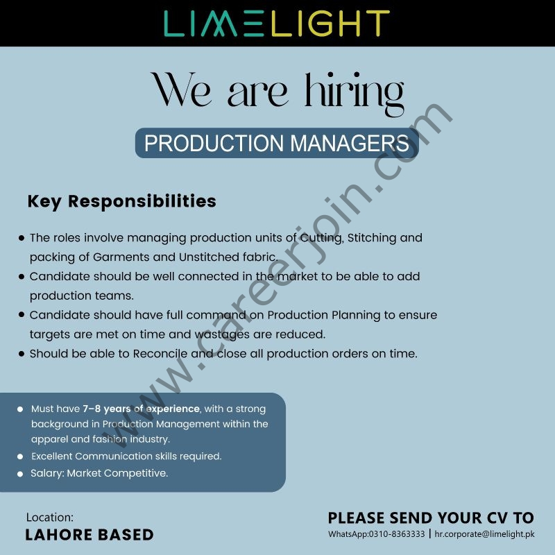 Limelight Jobs Production Managers 1