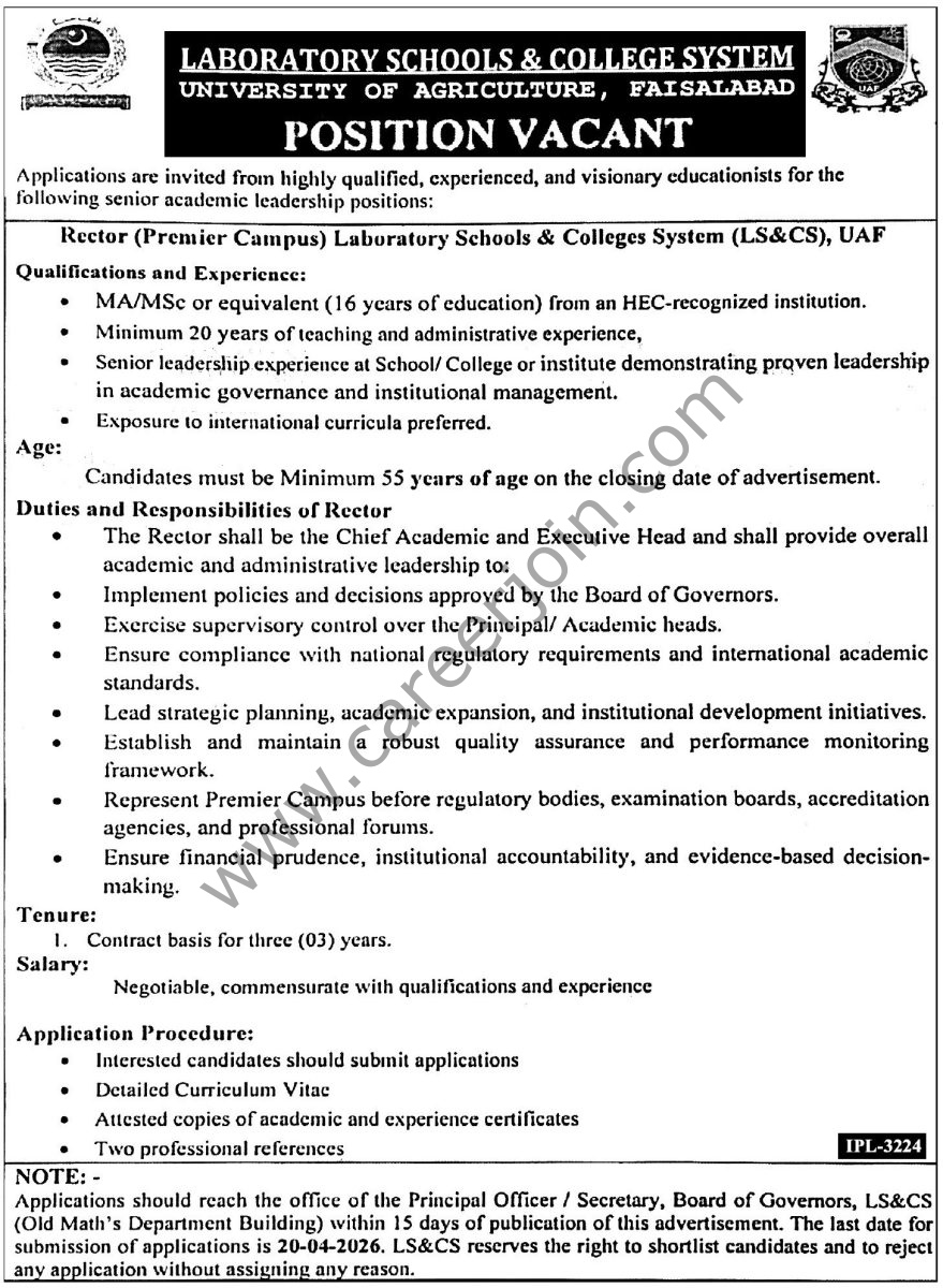 Laboratory Schools & College System Faisalabad Jobs 01 April 2026 Express Tribune 1