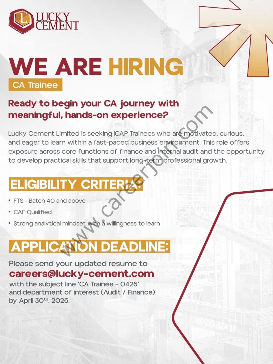 Lucky Cement Limited Jobs CA Trainee  1