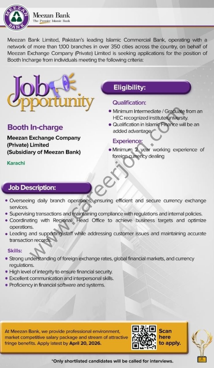 Meezan Bank Limited Jobs Booth Incharge 1