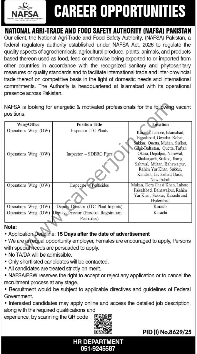 National Agri Trade & Food Safety Authority NAFSA Jobs 26 April 2026 Express Tribune 1