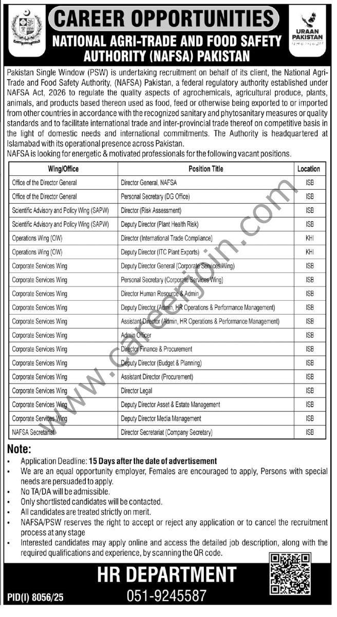 National Agritrade & Food Safety Authority NAFSA Pakistan Jobs 05 April 2026 Express Tribune 1