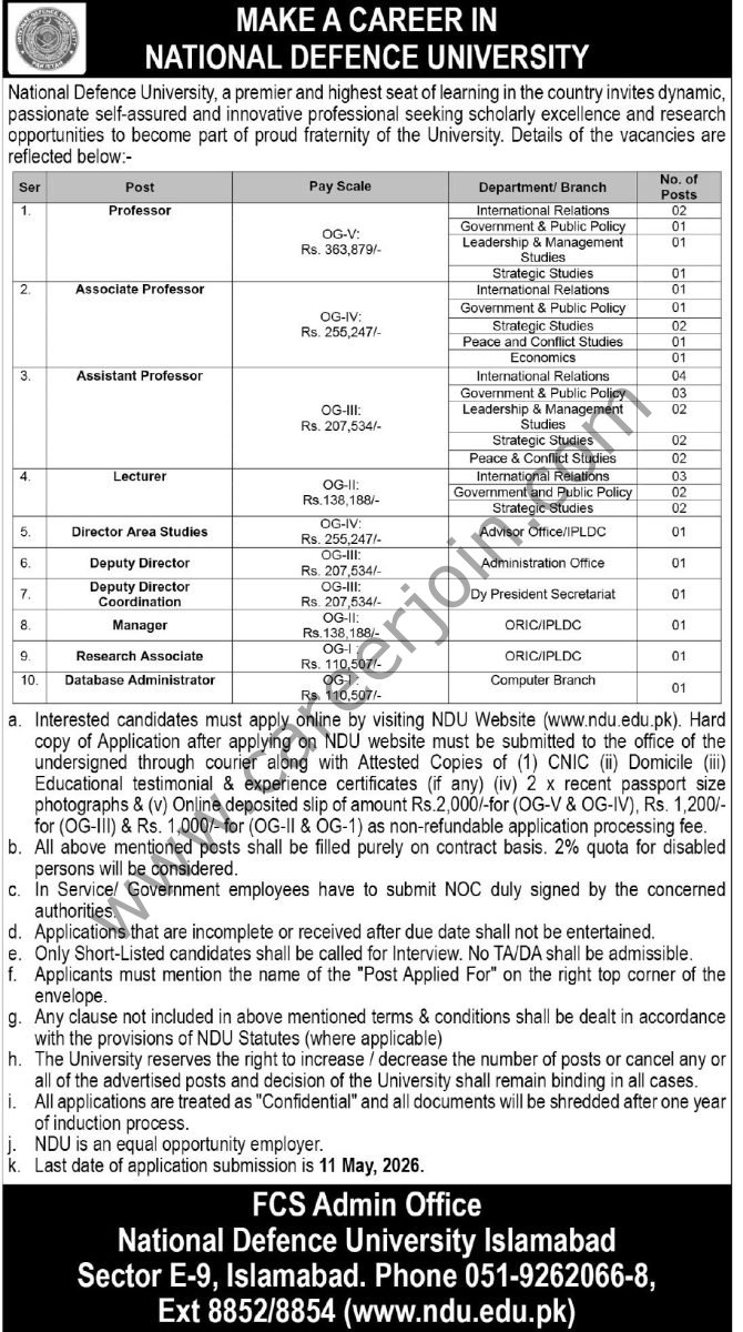 National Defence University NDU Jobs 29 April 2026 Express Tribune 1