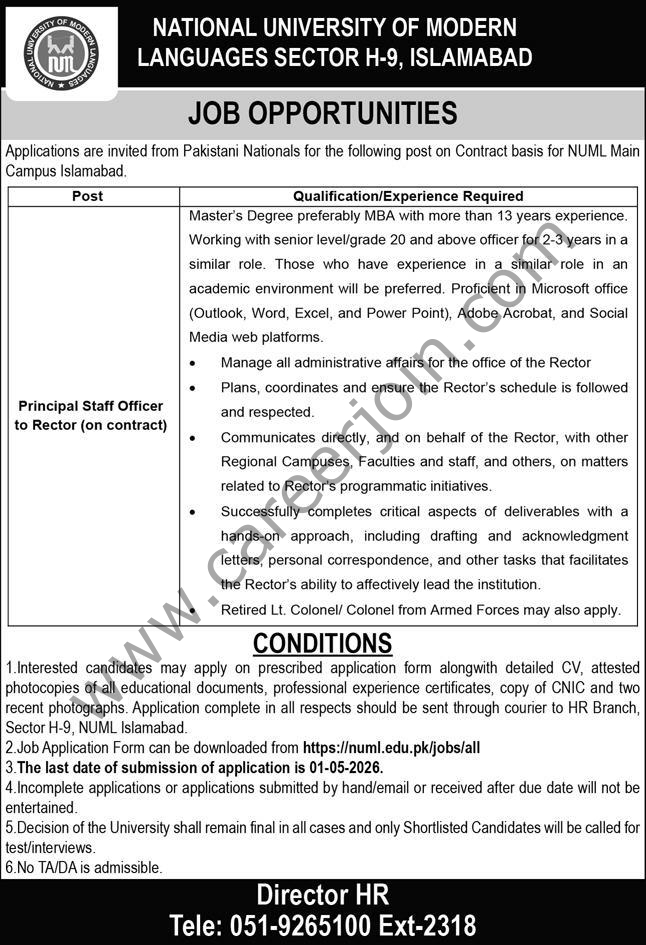 National University of Modern Languages NUMLJobs 18 April 2026 Express 1