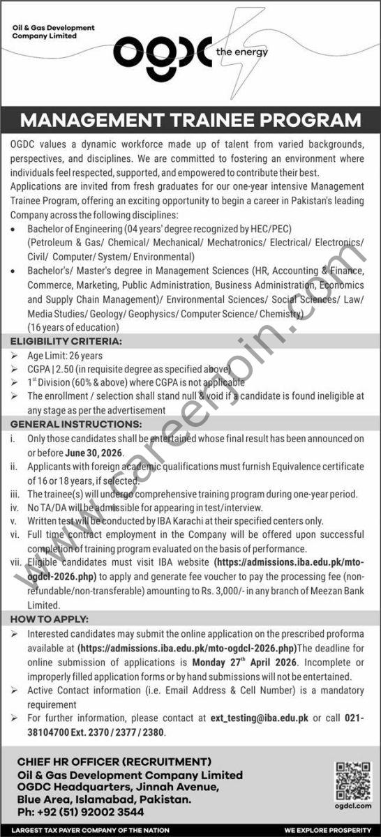 Oil & Gas Development Co Ltd OGDC Jobs 12 April 2026 Express 1
