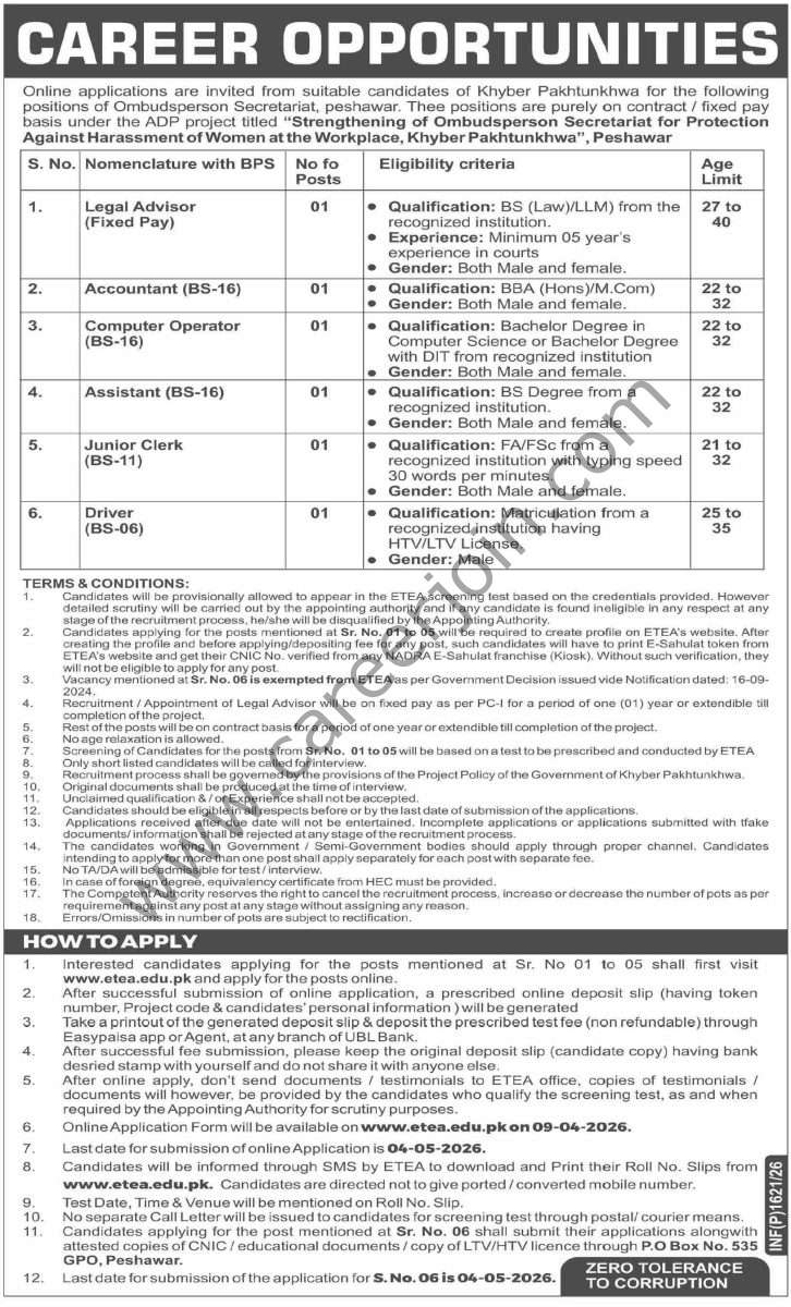 Ombudsperson Secretariat KPK Jobs 15 April 2026 Dawn 1
