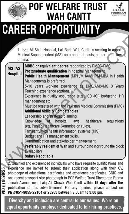 POF Welfare Trust Wah Cantt Jobs 24 April 2026 Express 1