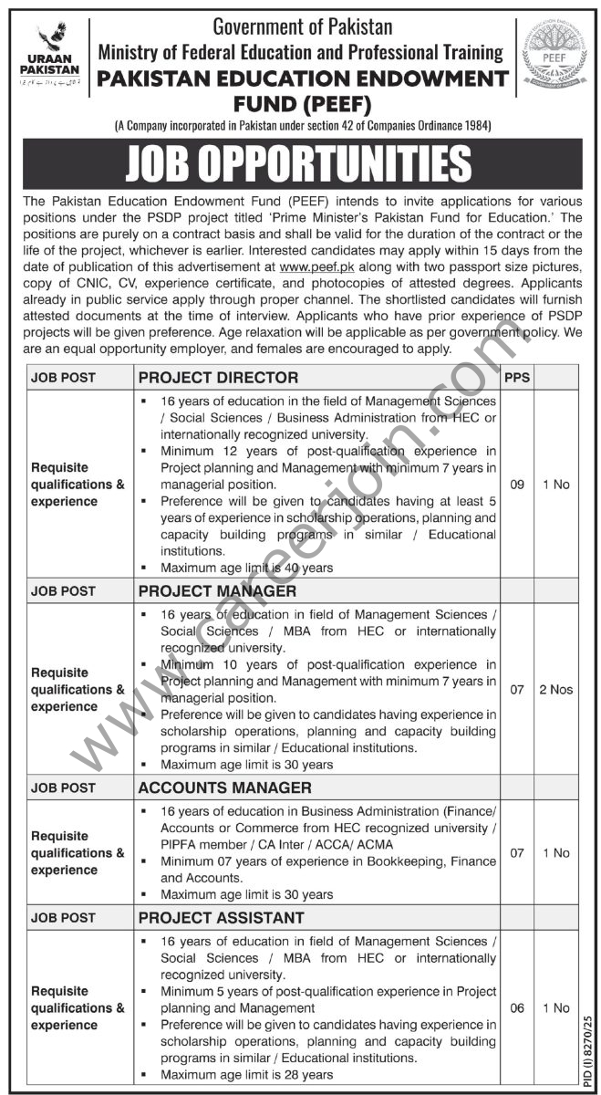 Pakistan Education Endowment Fund PEEF Jobs 14 April 2026 Express Tribune 1