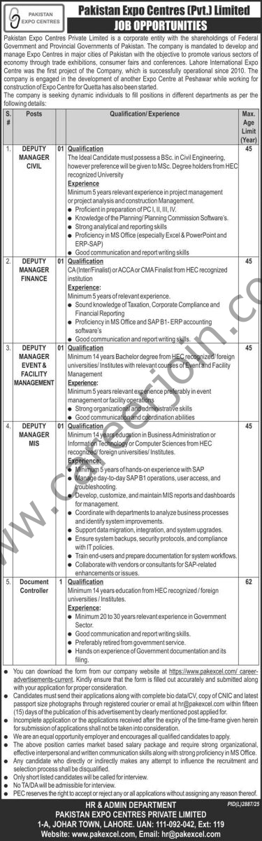 Pakistan Expo Centres Pvt Ltd Jobs 24 April 2026 Express 1