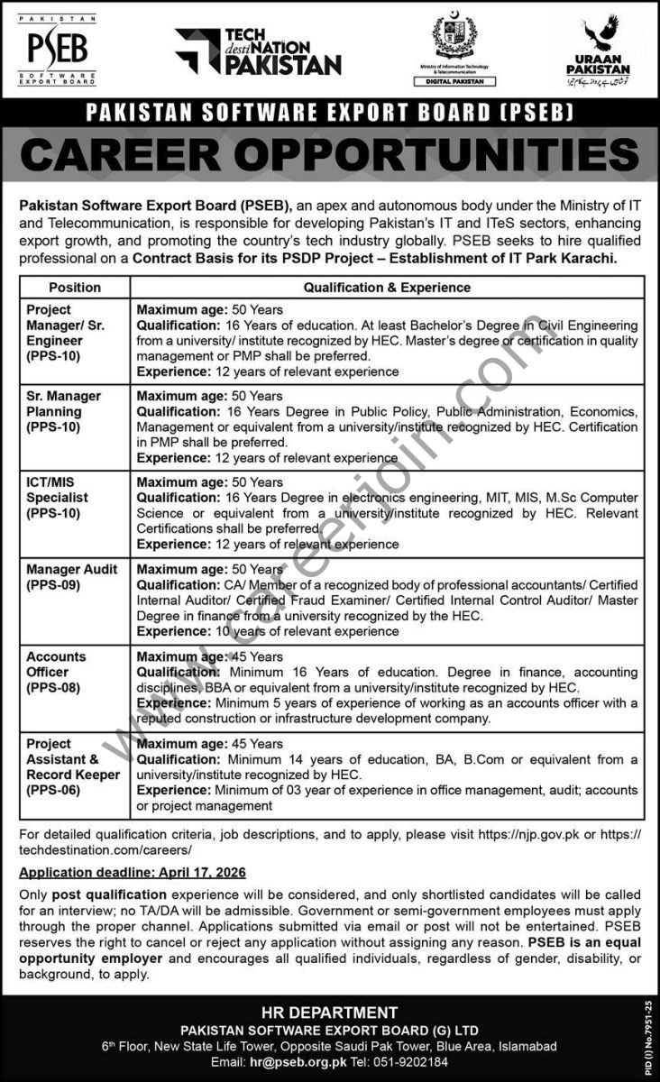 Pakistan Software Export Board PSEB Jobs 01 April 2026 Express 1