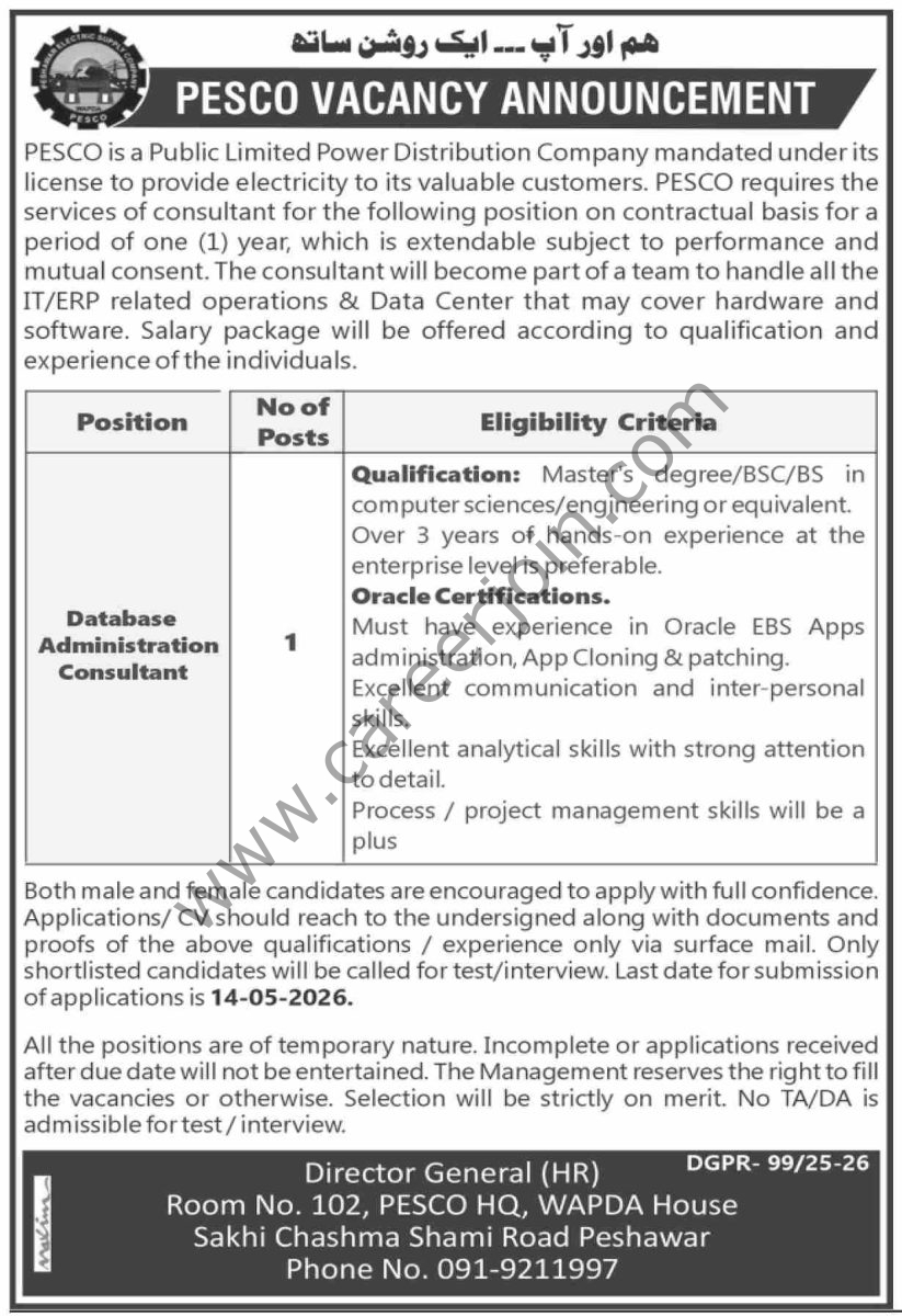 Peshawar Electric Supply Co PESCO Jobs 28 April 2026 Dawn 1