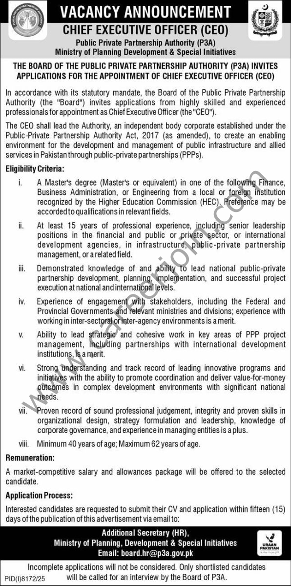 Public Private Partnership Authority P3A Jobs 09 April 2026 Express 1