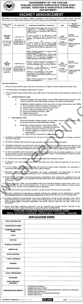 Punjab Counter Narcotics Force CNF Jobs 24 April 2026 Express Tribune 1