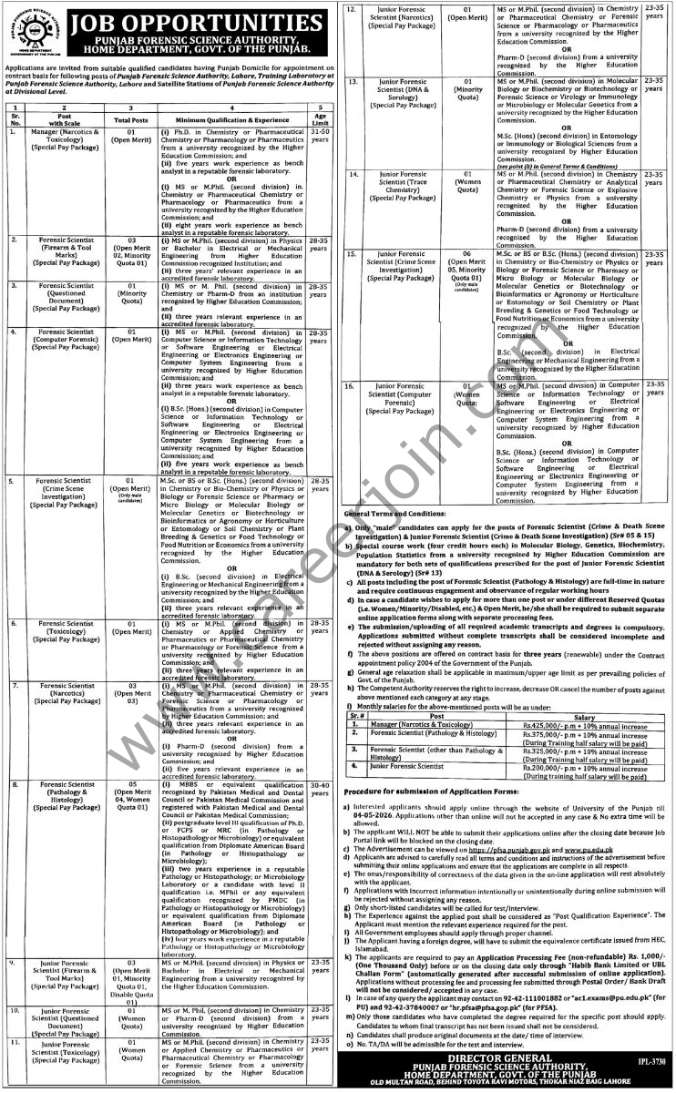 Punjab Forensic Science Authority Jobs 16 April 2026 Express Tribune 1