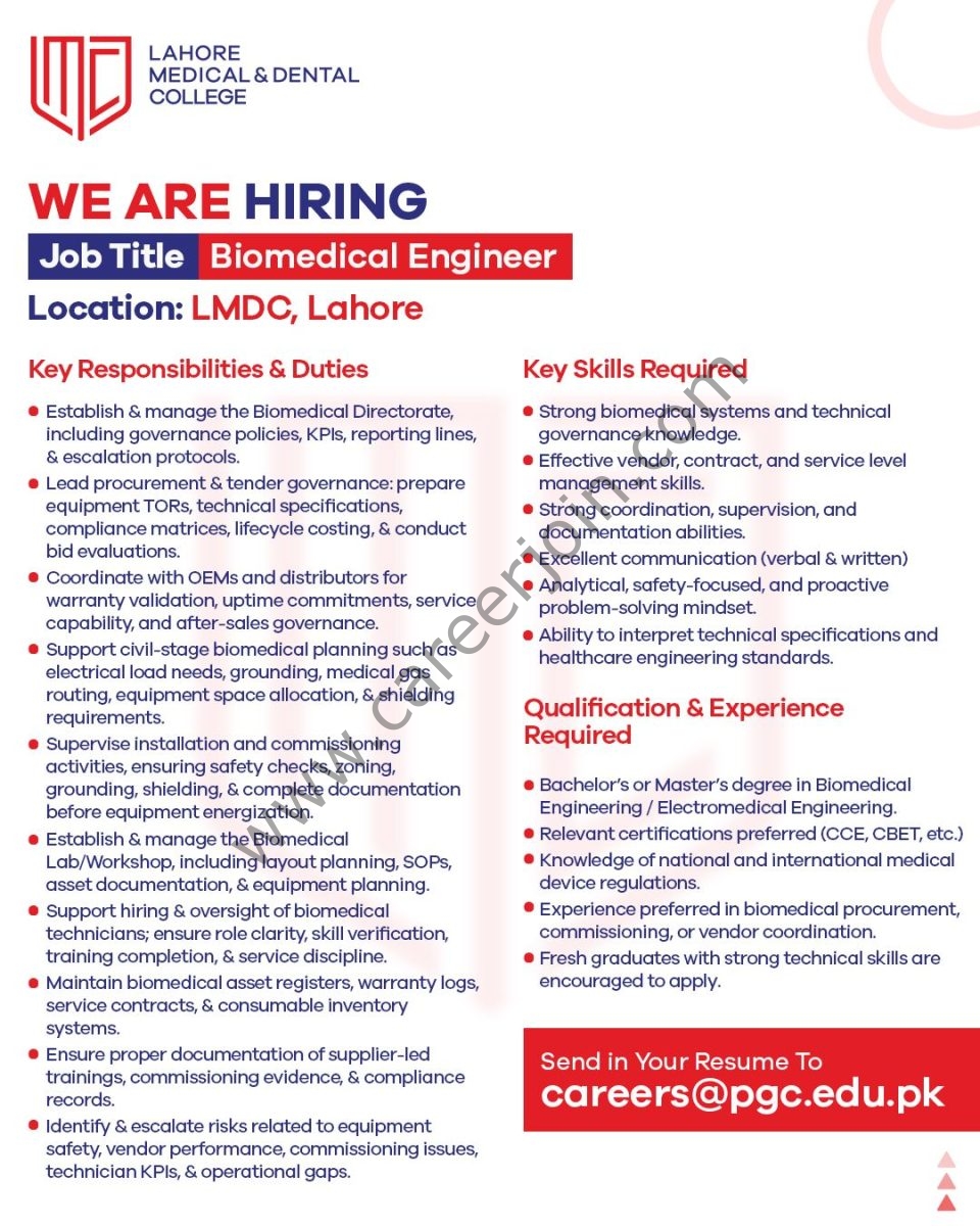 Punjab Group Jobs Biomedical Engineer 1