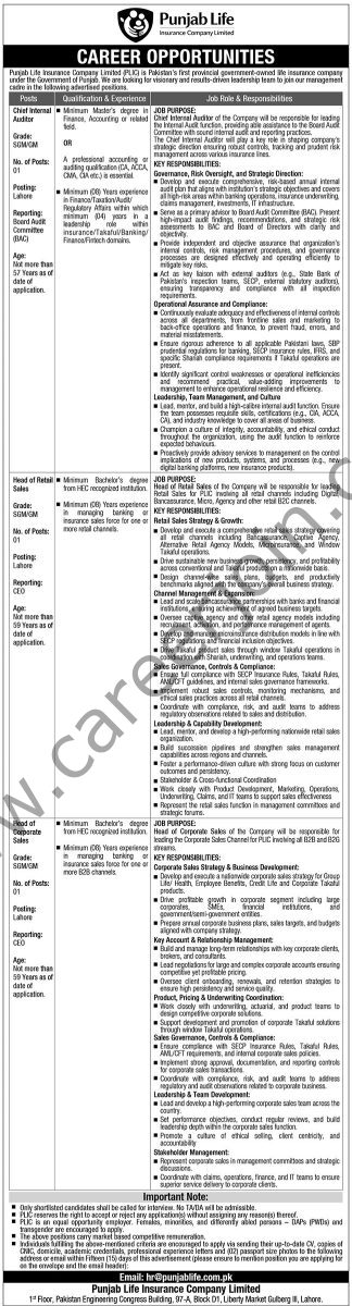Punjab Life Insurance Co Ltd PLIC Jobs 05 April 2026 Nawaiwaqt 1