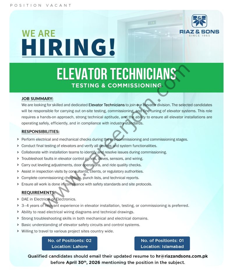 Riaz & Sons Jobs Elevator Technicians 1