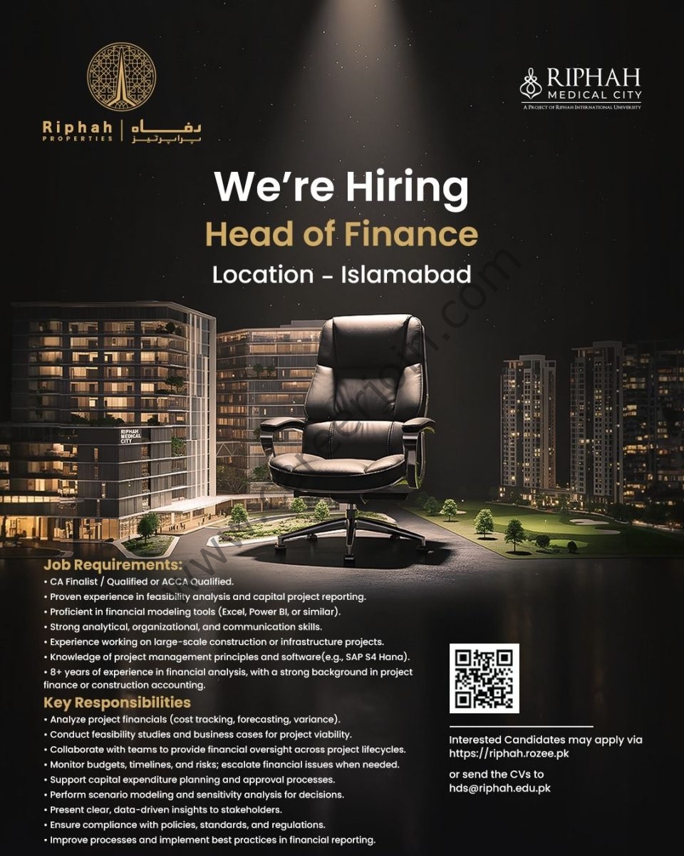 Riphah Properties Jobs Head of Finance 1