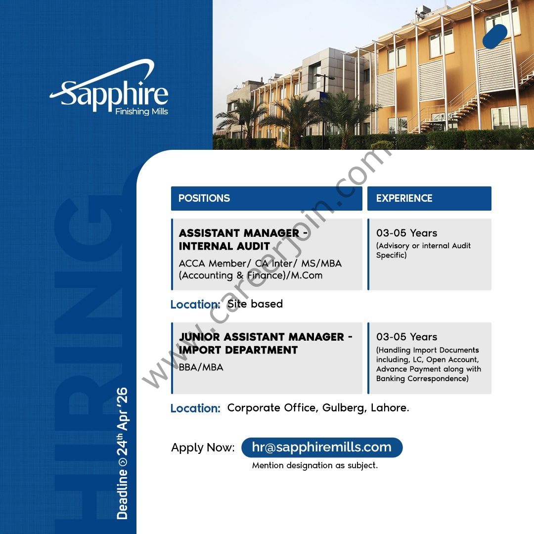 Sapphire Finishing Mills Jobs April 2026 1